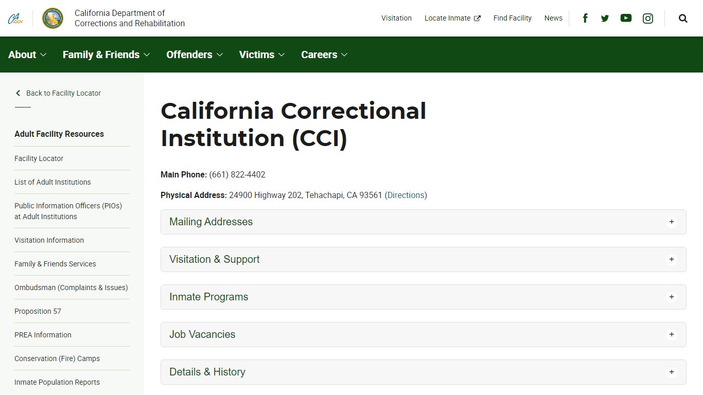 California Correctional Institution (CCI) - California Department of ...